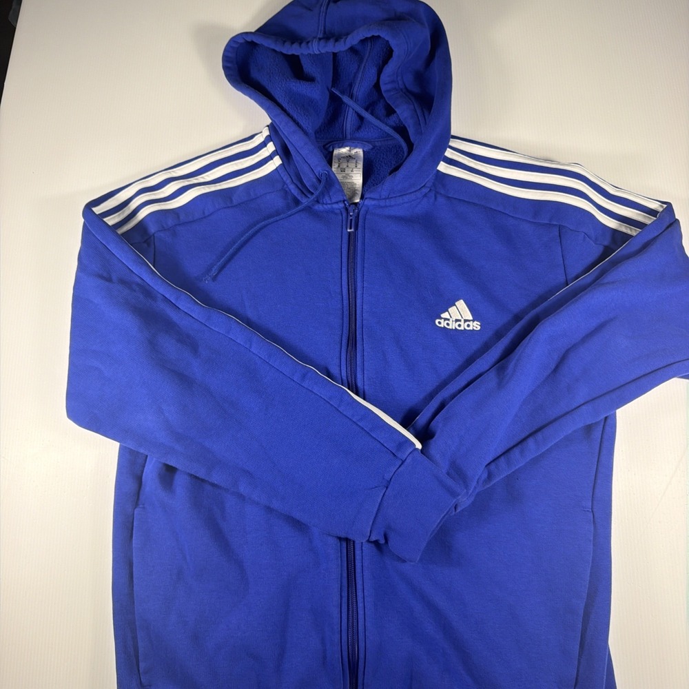 Adidas Men's 3 Stripes Fleece Full Zip Hoodie Sweatshirt Semi Lucid Blue Medium